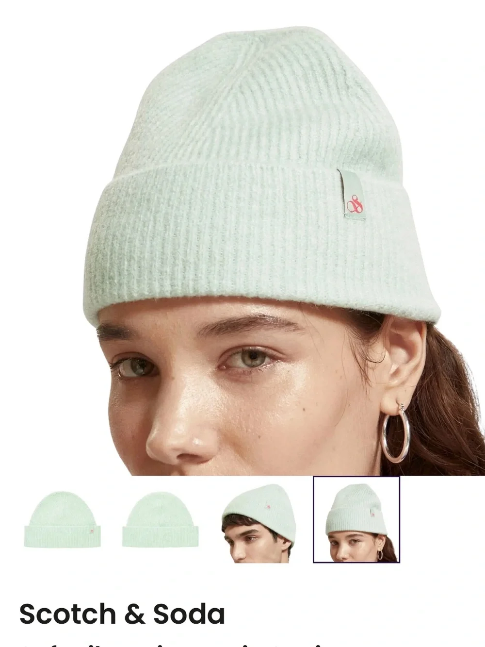 Scotch & Soda Mint Green Ribbed Cuff Beanie